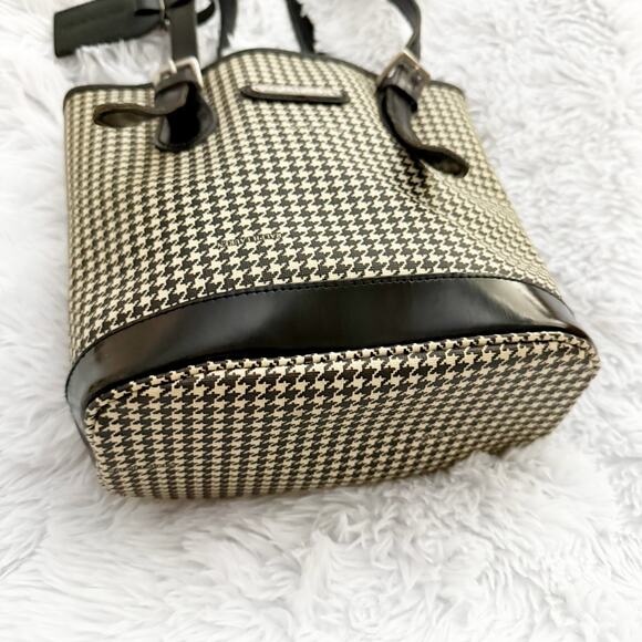 RALPH LAUREN | Classic Black Cream Beige Coated Fabric Houndstooth Bag Vintage - Picture 2 of 9